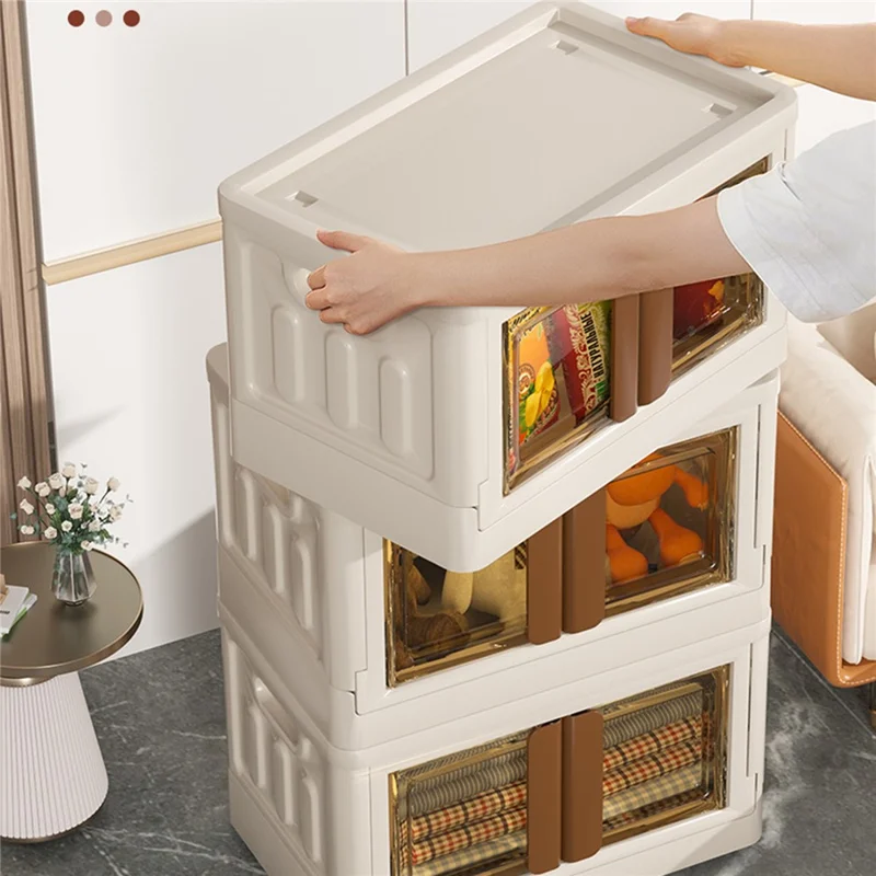 ZY-HE021 32L PP+HIPS Clear Door Folding Storage Box Home Toy Clothes Organizer