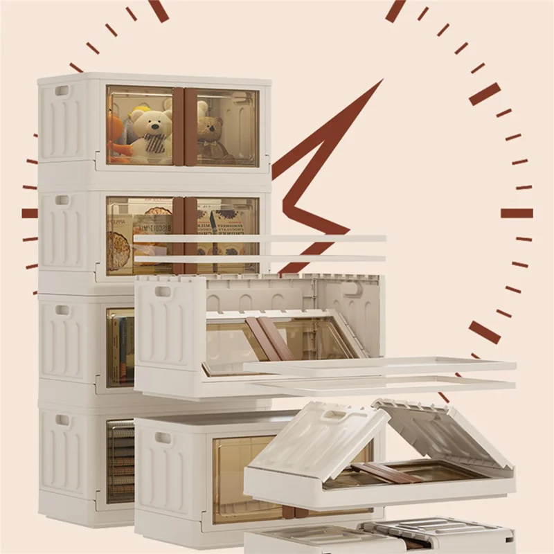 ZY-HE021 32L PP+HIPS Clear Door Folding Storage Box Home Toy Clothes Organizer