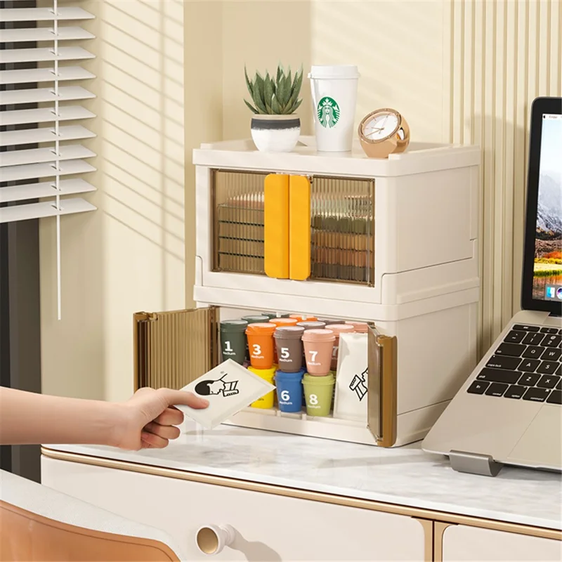 ZY-HE075 Foldable Transparent Plastic Storage Box (No Installation Required) - Orange