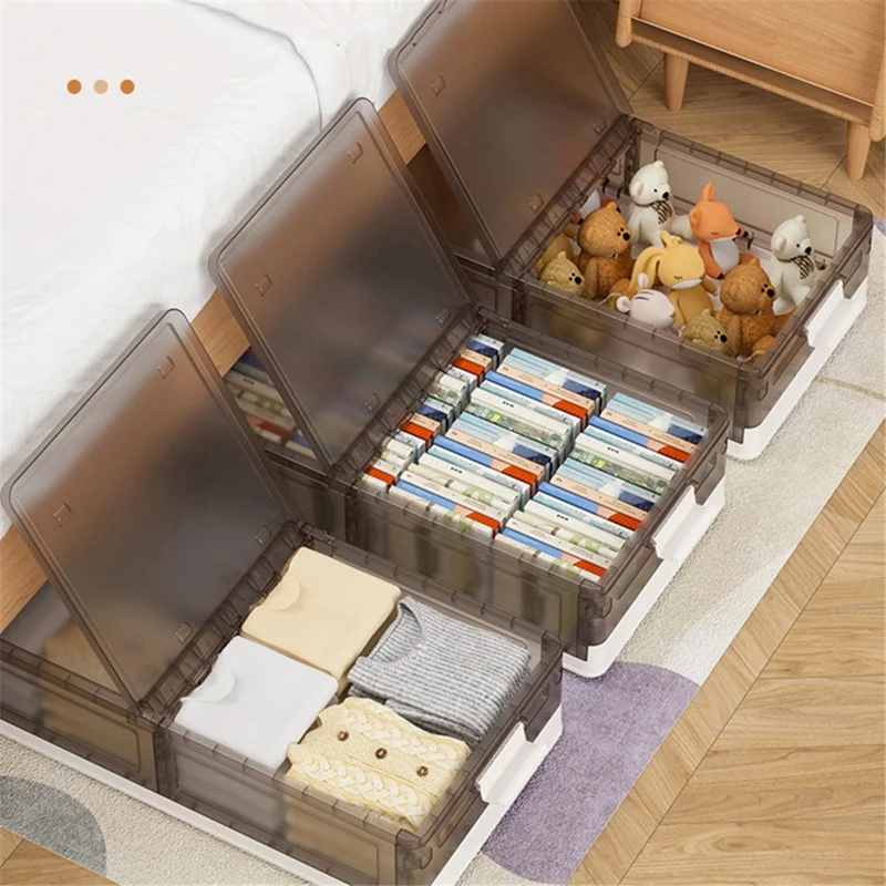 ZY-HE076 50.7L Underbed Pulley Sorting Box Foldable Storage Box with Wheels, Heightened Type