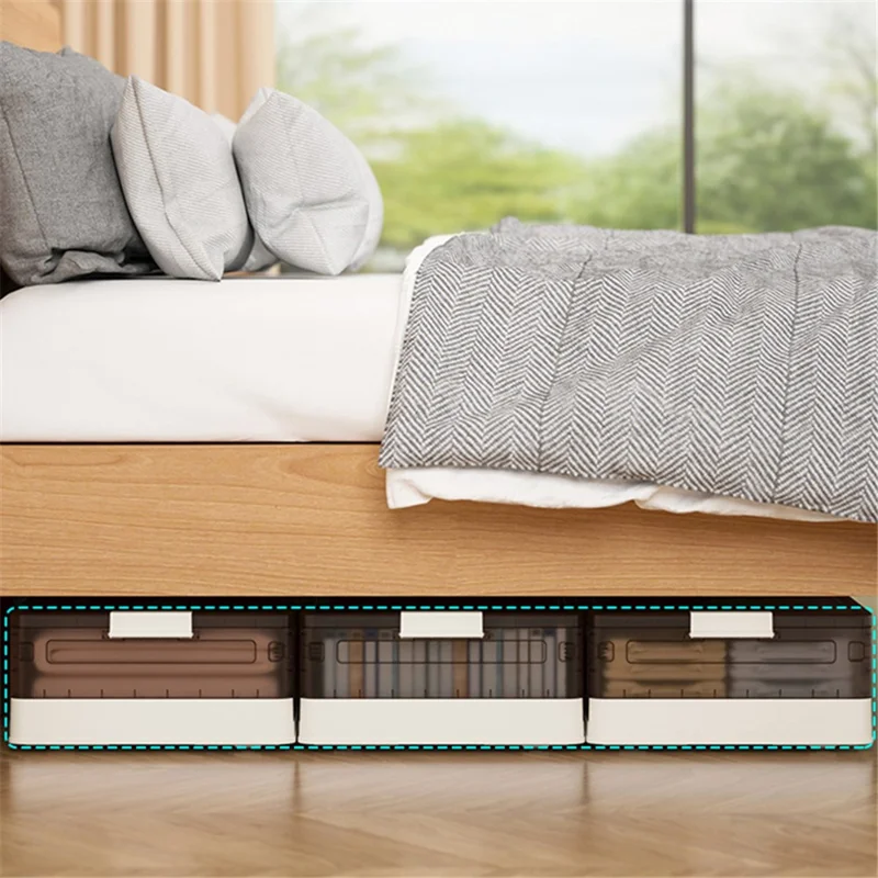 ZY-HE076 50.7L Underbed Pulley Sorting Box Foldable Storage Box with Wheels, Heightened Type