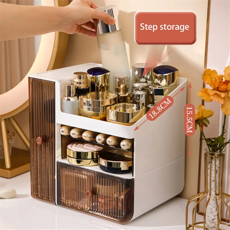 ZY-HZ010 Desk Multi-Layer Cosmetics Storage Box Dustproof Skincare Product Organizer - Transparent Orange