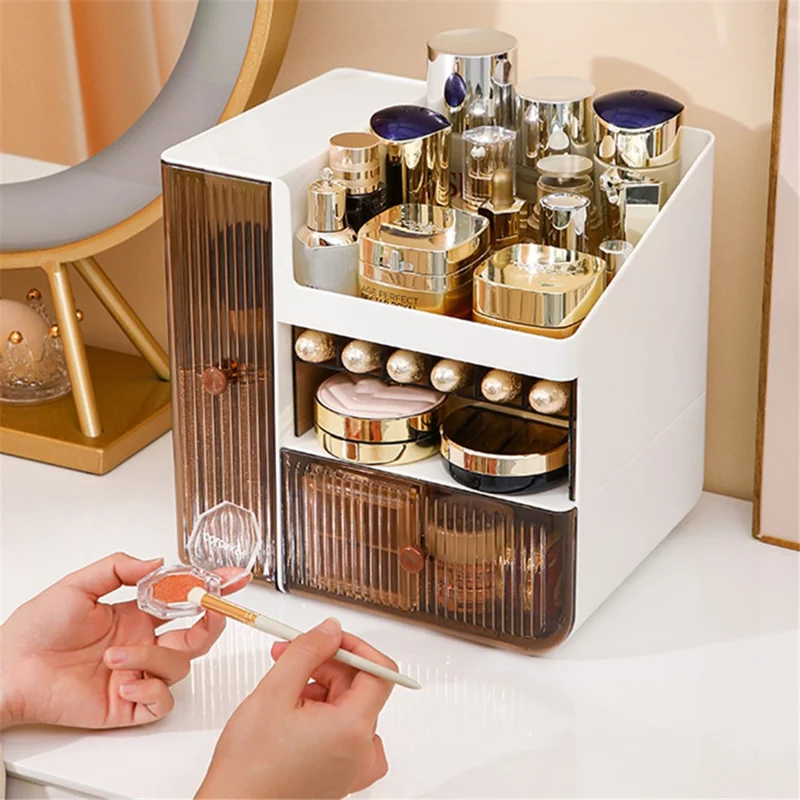 ZY-HZ010 Desk Multi-Layer Cosmetics Storage Box Dustproof Skincare Product Organizer - Transparent Orange
