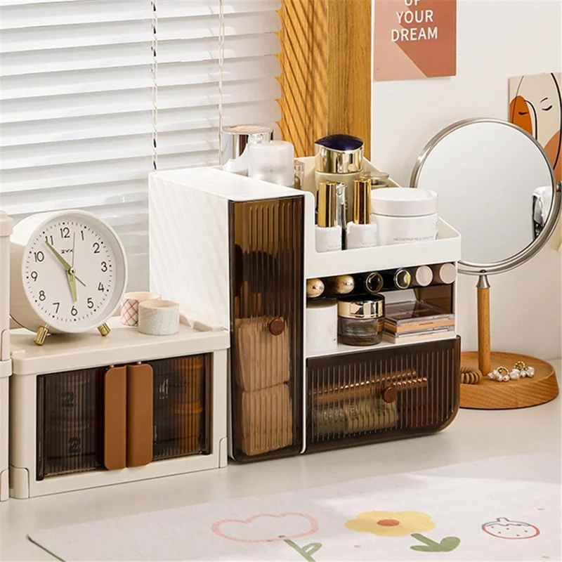 ZY-HZ010 Desk Multi-Layer Cosmetics Storage Box Dustproof Skincare Product Organizer - Transparent Orange