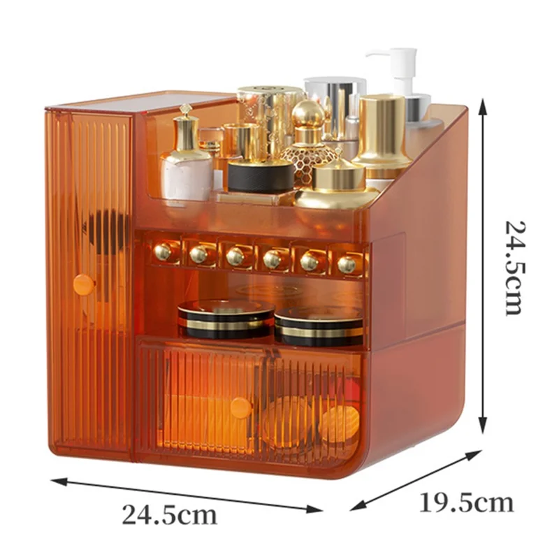 ZY-HZ010 Desk Multi-Layer Cosmetics Storage Box Dustproof Skincare Product Organizer - Transparent Orange