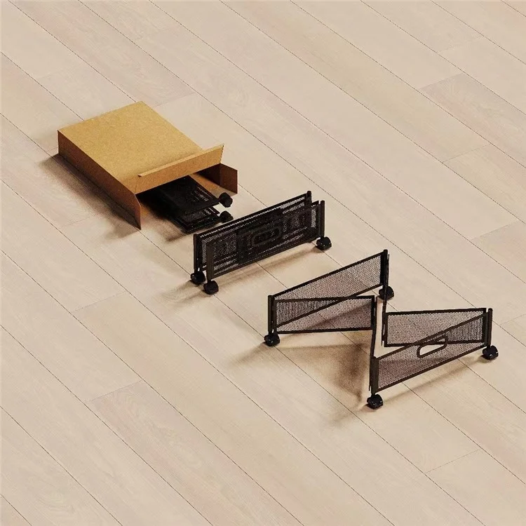 CD001 Carbon Steel Under Bed Organizer Clothing Shoe Toy Storage Rack with Wheels - Schwarz