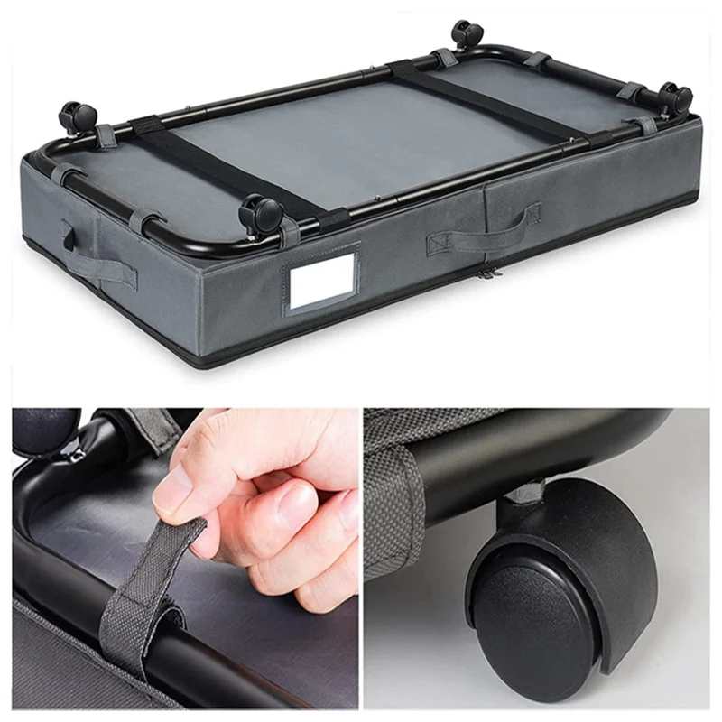 CYX0110 600D Oxford Cloth Under Bed Clothes Toys Storage Box with Wheels - Grey / Grey Lid