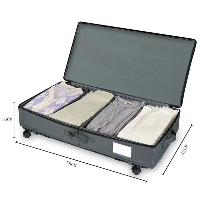 CYX0110 600D Oxford Cloth Under Bed Clothes Toys Storage Box with Wheels - Grey / Grey Lid