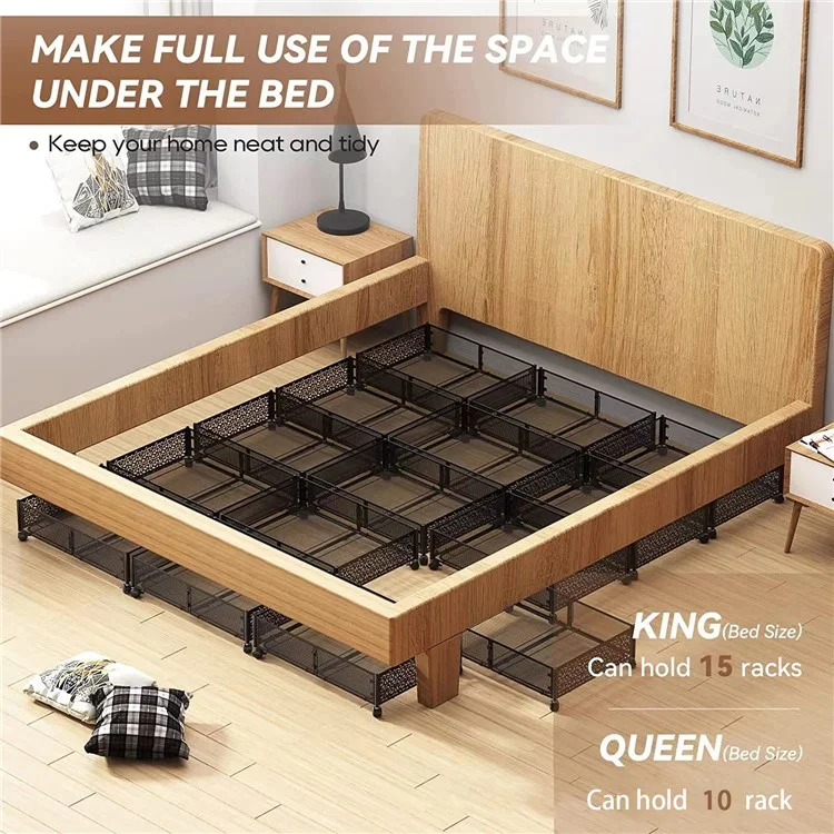 WG-200039J Rack de armazenamento sob a cama com rodas, em aço carbono com padrão floral - Preto 