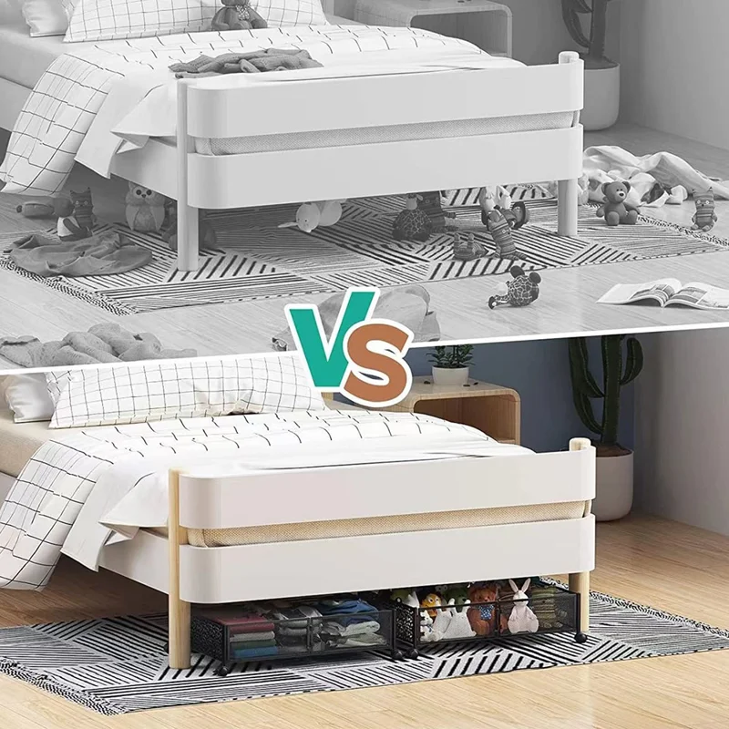 WG-200039J Flower Pattern Carbon Steel Under Bed Storage Rack Clothes Shoes Holder with Wheels - White
