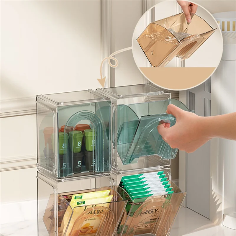 ZY-HZ013 Kitchen Pantry PS Plastic Storage Rack Transparent Detachable Organizer Storage Box - Pink