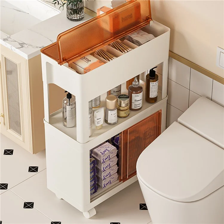 ZY-HE080 Living Room Home Mobile Snack Trolley PS+HIPS Multi-layer Storage Rack - Light Yellow
