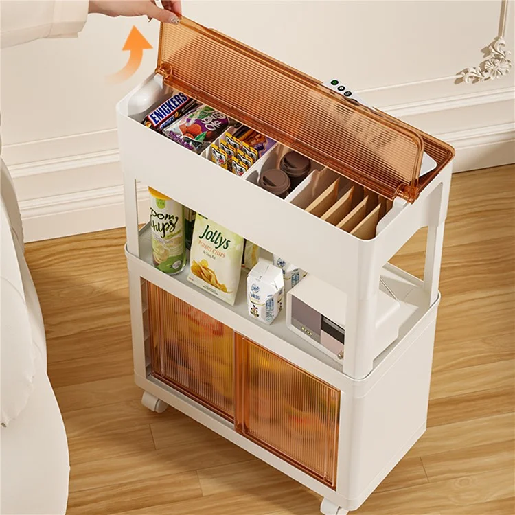 ZY-HE080 Living Room Home Mobile Snack Trolley PS+HIPS Multi-layer Storage Rack - Light Yellow