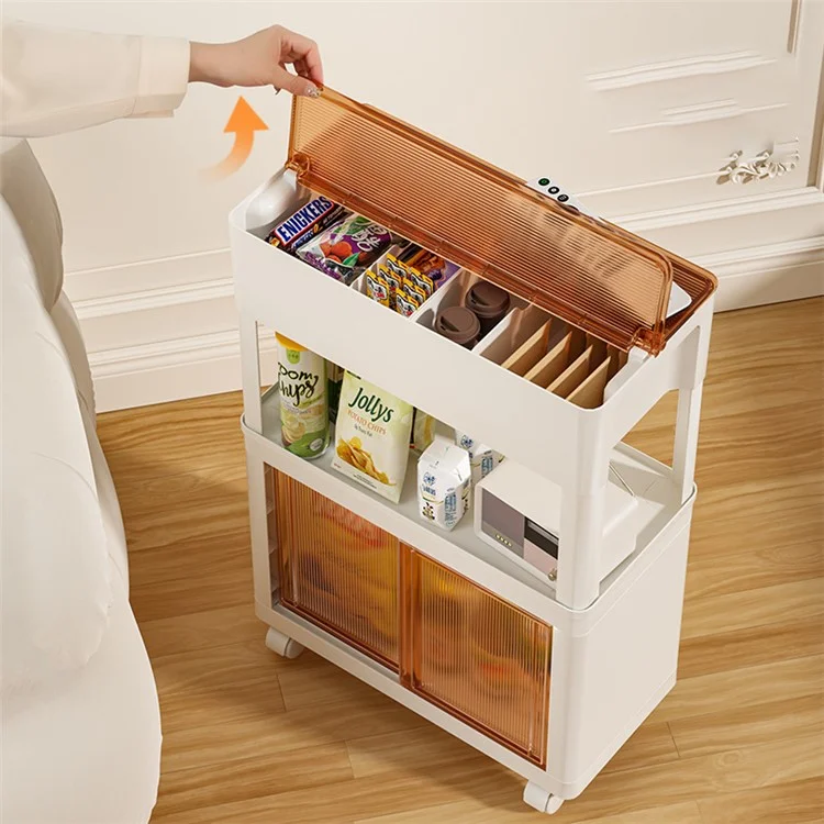 ZY-HE080 Living Room Home Mobile Snack Trolley PS+HIPS Multi-layer Storage Rack - Light Yellow
