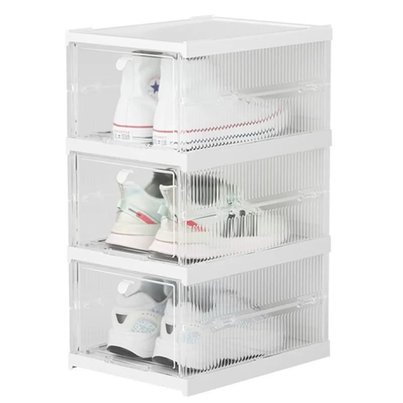 ZY-DF018 Transparent Three Tier Stackable Foldable Plastic Shoe Storage Box