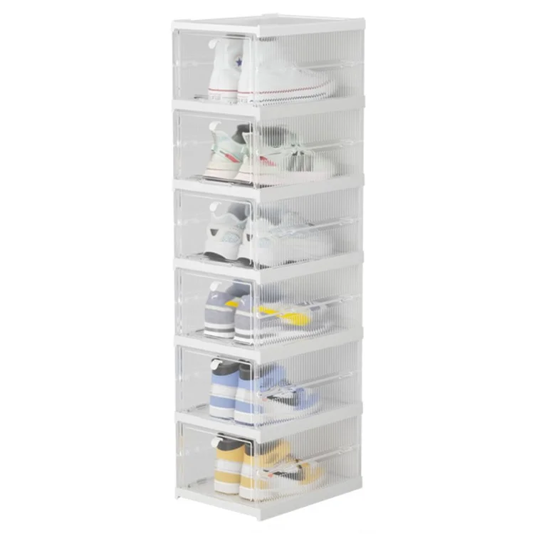 ZY-DF018 Six Tier Stackable Foldable Plastic Shoe Box Clear Storage Container