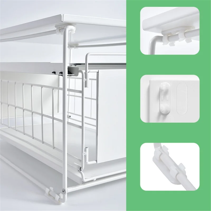 Carbon Steel Organizer Shelf with Wheels Kitchen Under Sink Storage Rack (No Lid) - Black