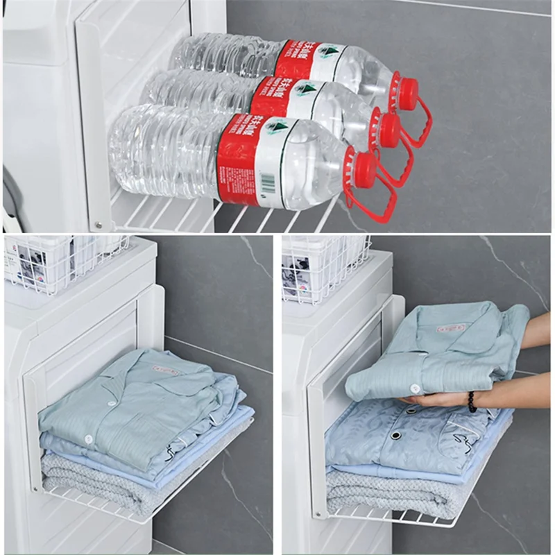 Space Saving Magnetic Folding Dirty Clothes Holder Carbon Steel Storage Rack - Black