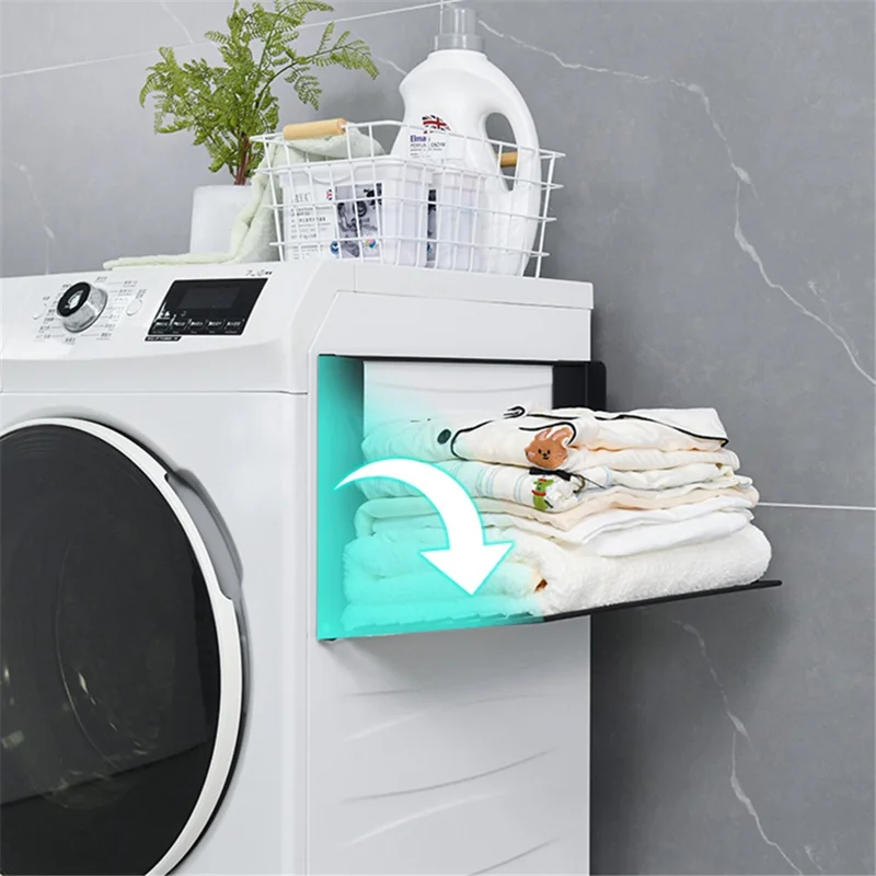 Space Saving Magnetic Folding Dirty Clothes Holder Carbon Steel Storage Rack - Black