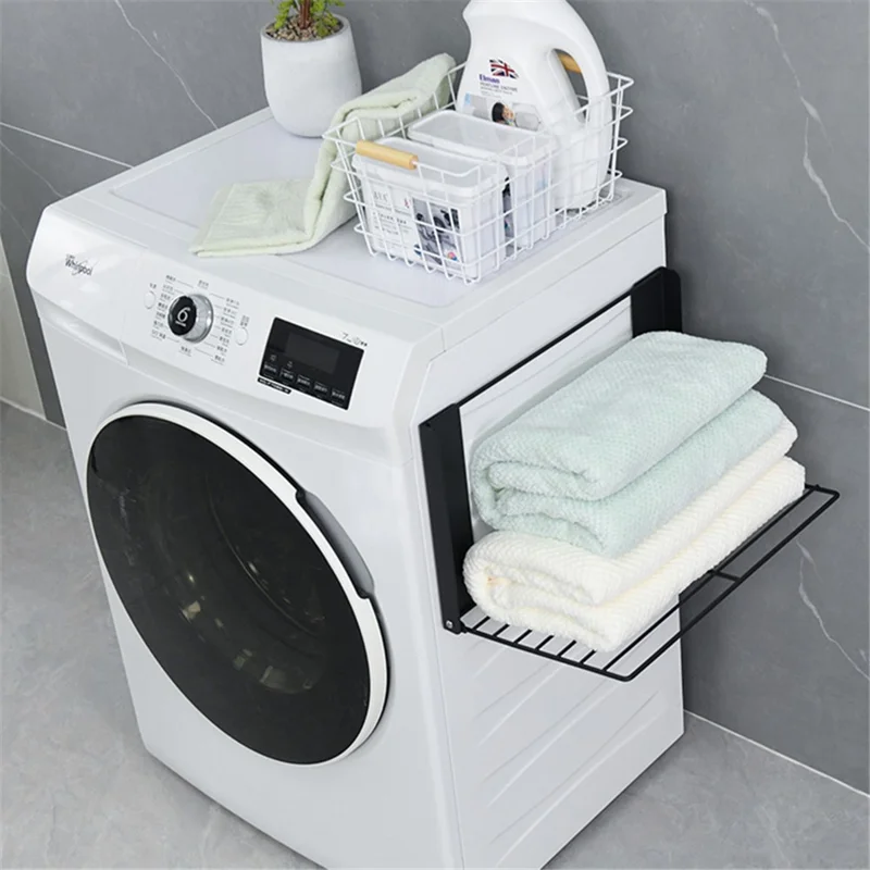 Space Saving Magnetic Folding Dirty Clothes Holder Carbon Steel Storage Rack - Black