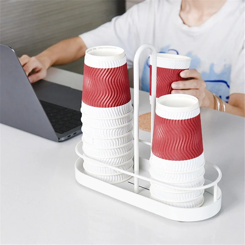 Paper Cup Holder Double Slot Countertop Disposable Cup Organizer Storage Rack - Black