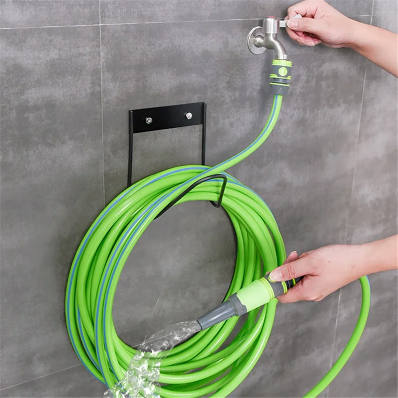 Water Hose Hanger Garden Wall Mounted Hose Holder Hook Water Pipe Storage Rack - Black