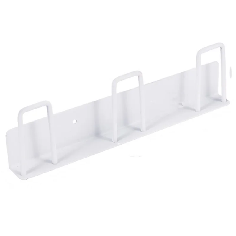 Drill Free 3-Hook Carbon Steel Wall Mounted Cup Holder Organizer Rack - White