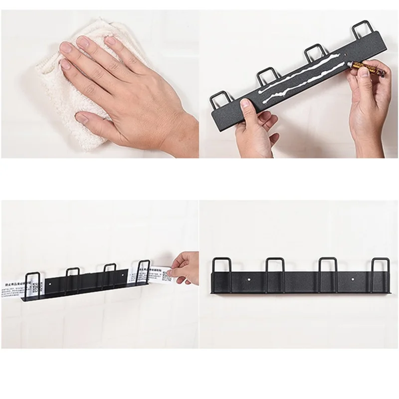 Drill Free 3-Hook Carbon Steel Wall Mounted Cup Holder Organizer Rack - White