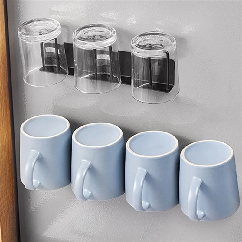 Drill Free 3-Hook Carbon Steel Wall Mounted Cup Holder Organizer Rack - White