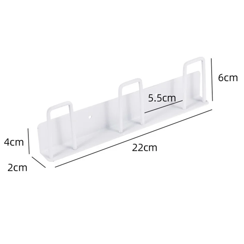 Drill Free 3-Hook Carbon Steel Wall Mounted Cup Holder Organizer Rack - White