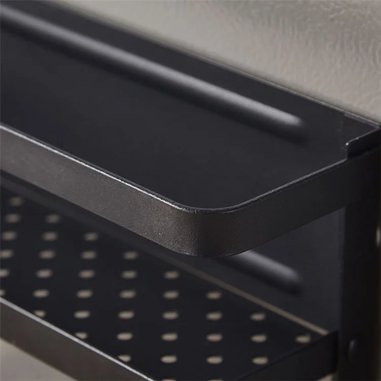 Frigorifero Magnetic Folding Carbon Steel Storage Rack with Wooden Rod, Dimensione S - Nero