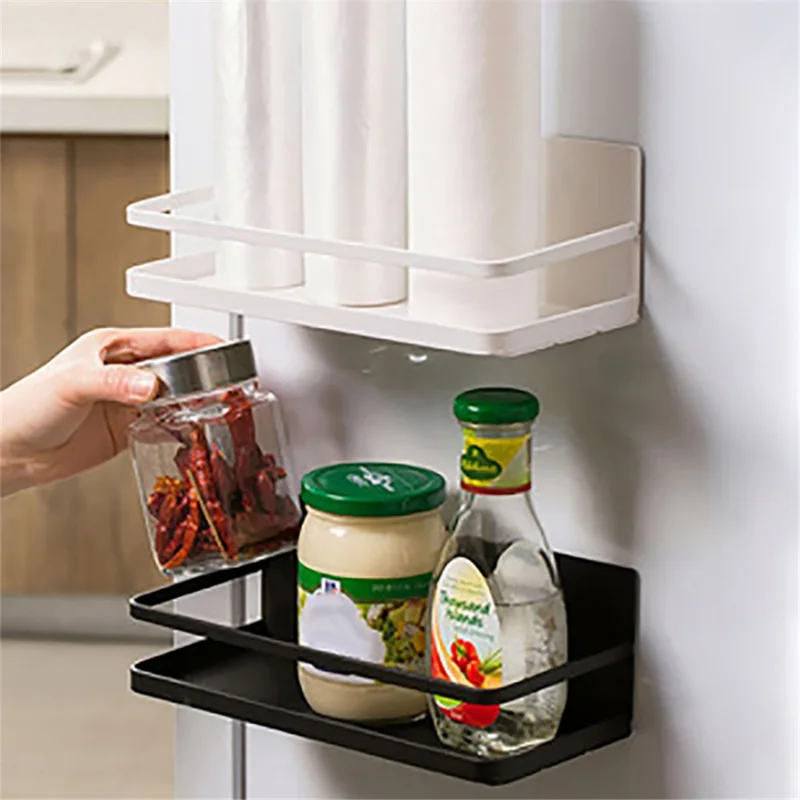 Carbon Steel Magnetic Storage Shelf Kitchen Refrigerator Storage Rack - White