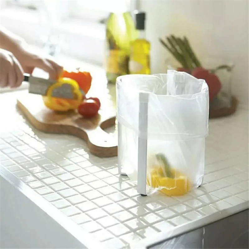 Nordic Kitchen 4-Arm Garbage Bag Holder Bedroom Foldable Iron Rack, Size S - White