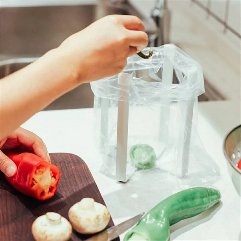 Nordic Foldable 4-Arm Garbage Bag Holder Iron Rack for Bedroom Kitchen, Size L - White