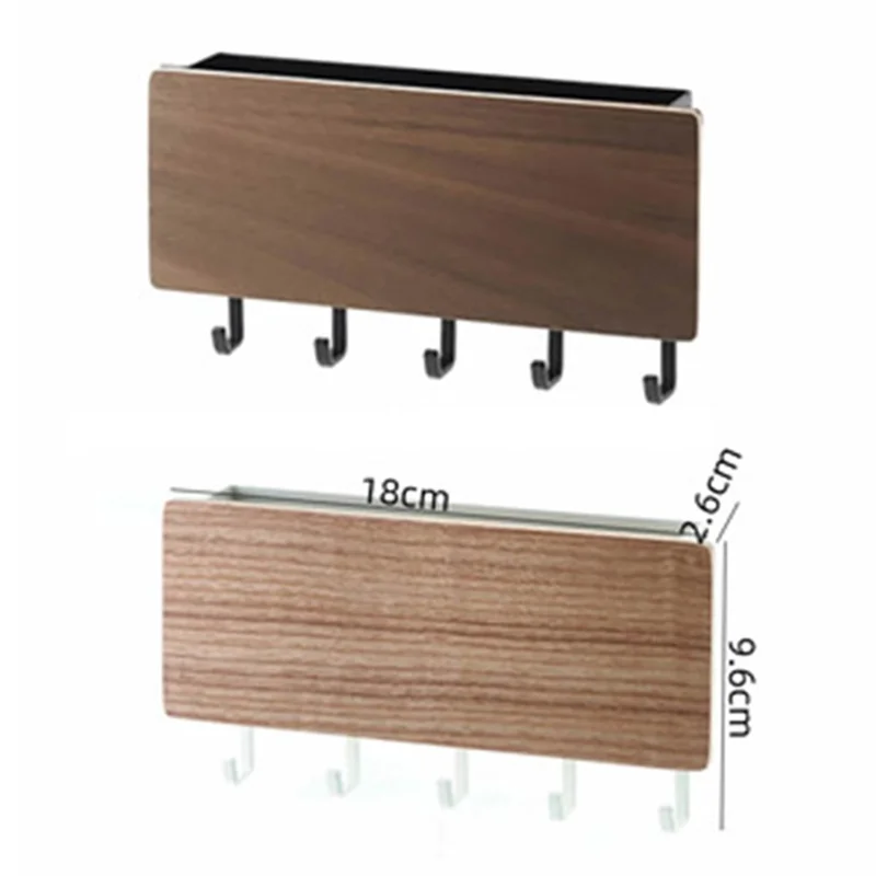 5-Hook Design Wall-mounted Home Entryway Key Hanging Shelf Sundries Storage Rack - Natural Wood Color