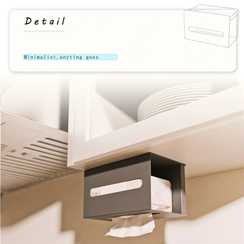 Multifunction Punch-free Magnetic Home Tissue Box Carbon Steel Tissue Storage Box - Grey