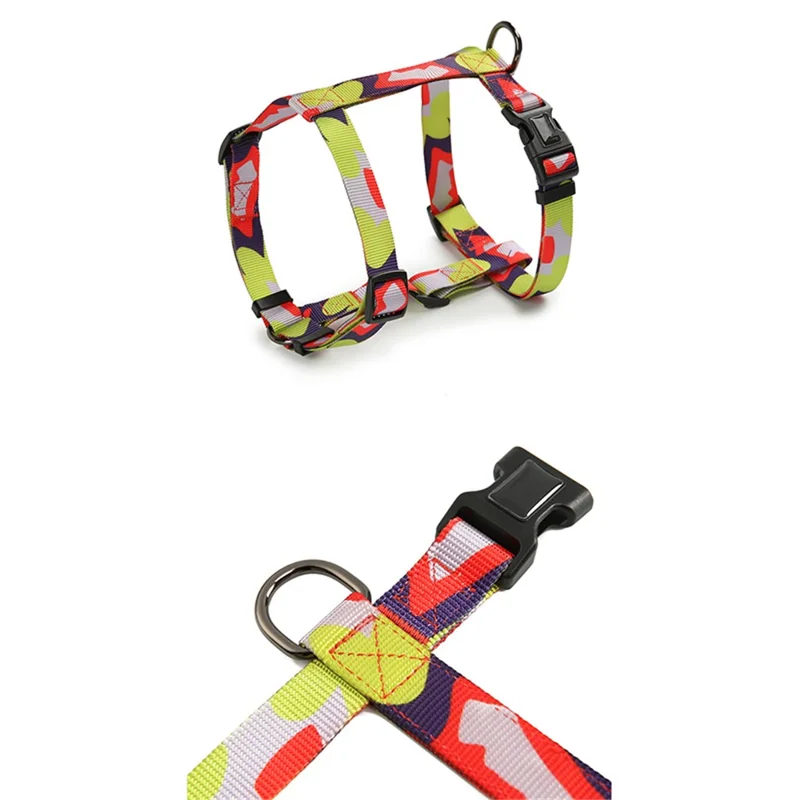 DODOPET H-Shaped Pet Gift Harness Colorful Print Dog Vest Strap with D Ring, Size M - Red+Blue