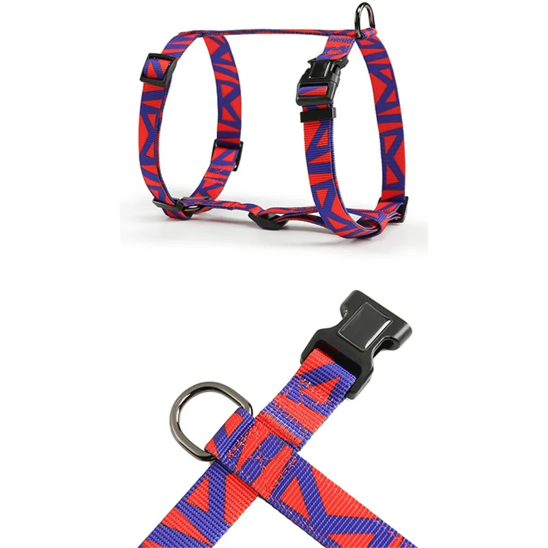 DODOPET H-Shaped Pet Gift Harness Colorful Print Dog Vest Strap with D Ring, Size M - Red+Blue