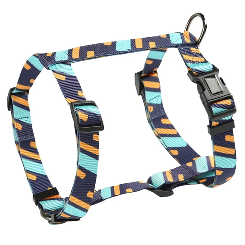 DODOPET H-Shaped Pet Gift Harness Colorful Print Dog Vest Strap with D Ring, Size M - Blue