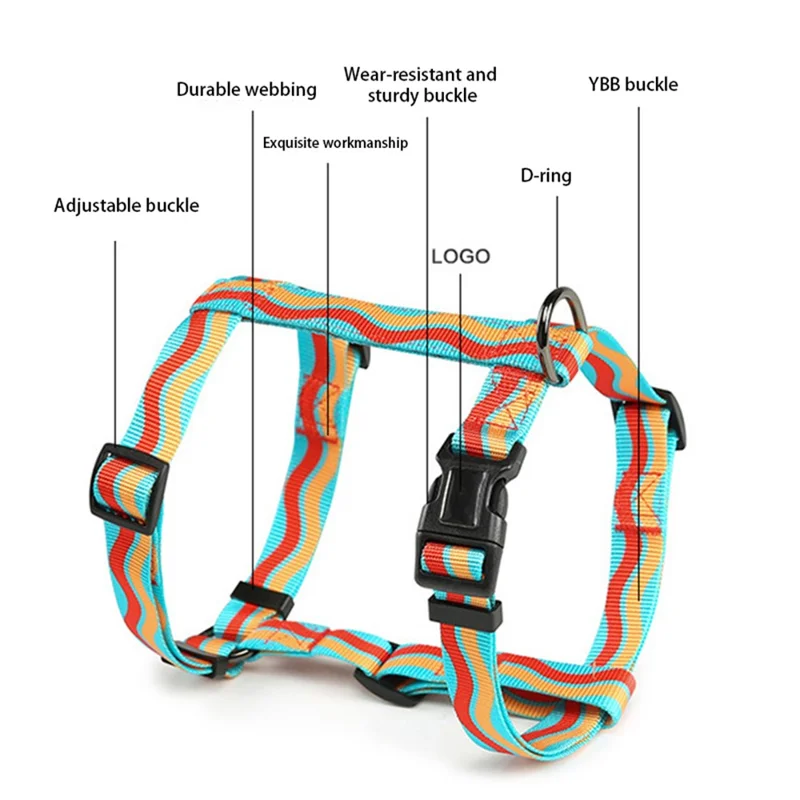 DODOPET H-Shaped Pet Gift Harness Colorful Print Dog Vest Strap with D Ring, Size M - Blue