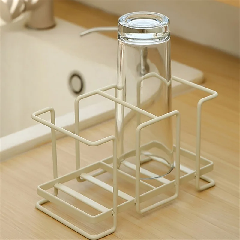 Iron Cup Holder Dispenser Disposable Mouthwash Cup Storage Rack with Dual Slots, Size: L - White