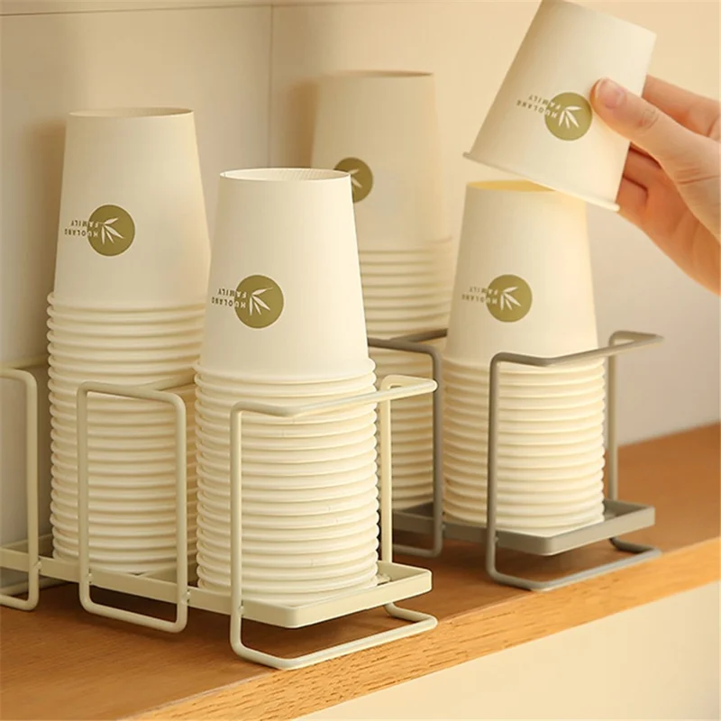 Iron Cup Holder Dispenser Disposable Mouthwash Cup Storage Rack with Dual Slots, Size: L - White