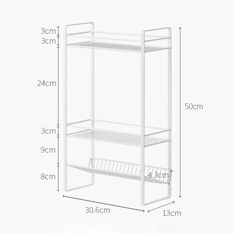 Chariot de rangement à 3 niveaux Étagères de rangement en métal Multiusage pour la salle de bain et la cuisine