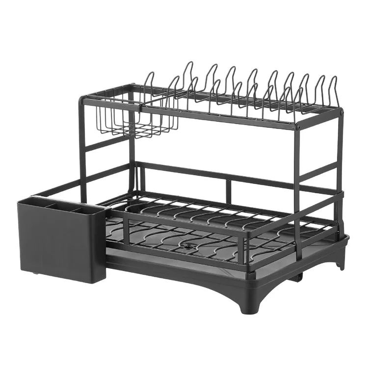 Dish Drying Rack Dish Drainer Bowl Holder with Drainboard Chopstick Rack - Black