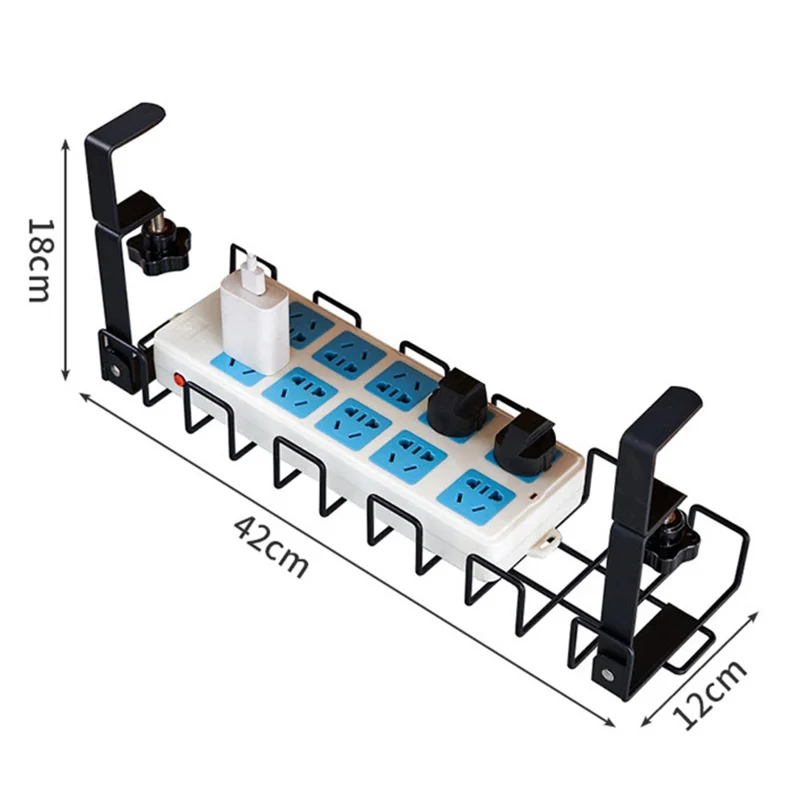 Kabelmanagement-Rack aus Kohlenstoffstahl für den Unterbau-Kabelaufbewahrungskorb für Netzstecker - Schwarz