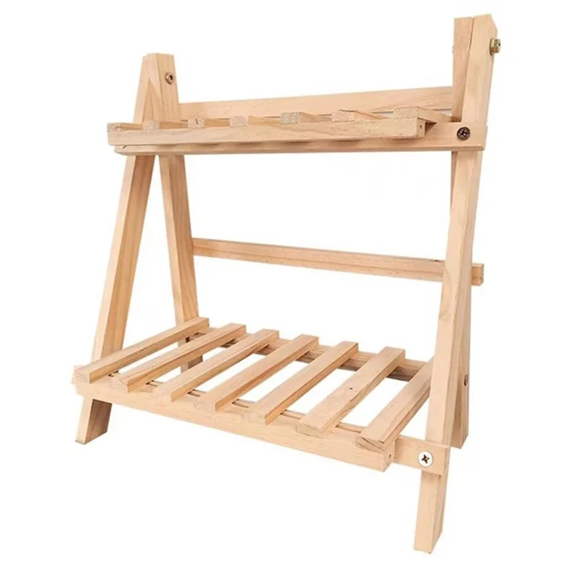 Multi-function Double Layer Flower Pot Storage Rack Foldable Wooden Shelf