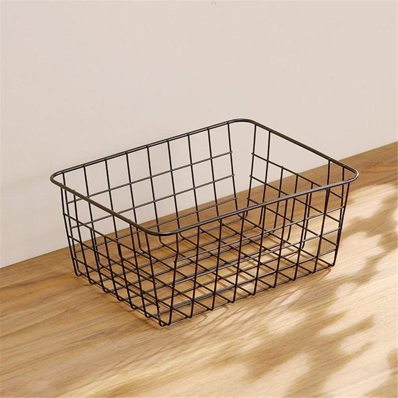 Desktop Hollow Storage Basket Iron Sundries Organizer for Home / Office / School (No Canvas Liner) - Black