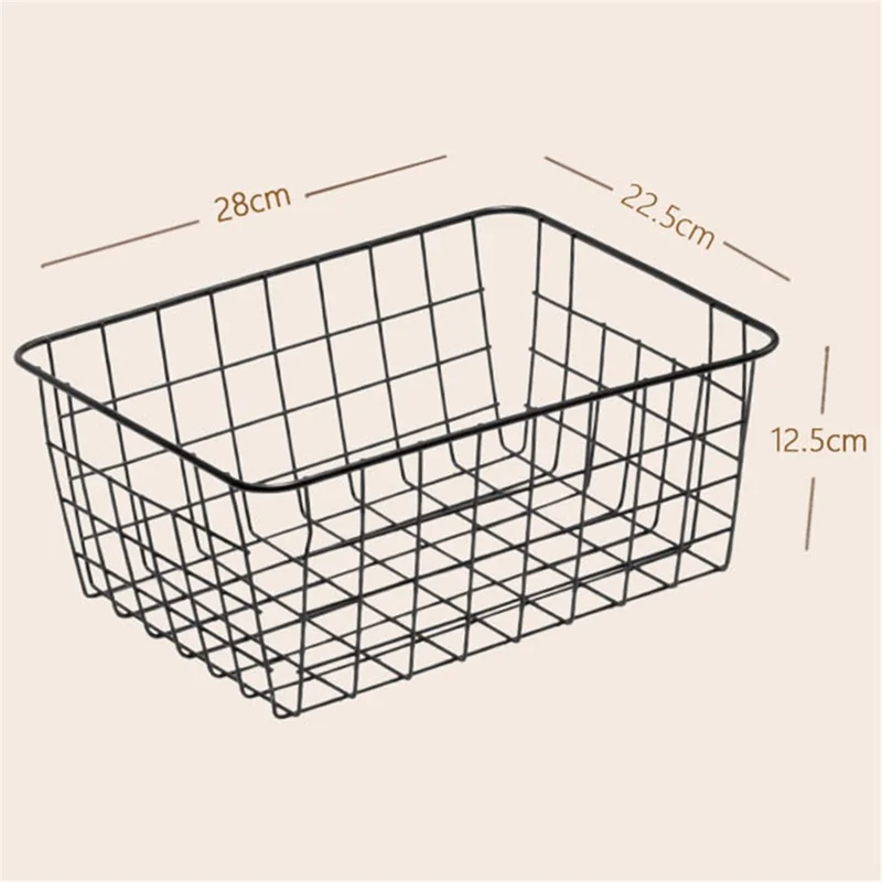 Desktop Hollow Storage Basket Iron Sundries Organizer for Home / Office / School (No Canvas Liner) - Black