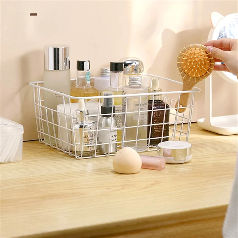 Desktop Hollow Storage Basket Iron Sundries Organizer for Home / Office / School (No Canvas Liner) - Black