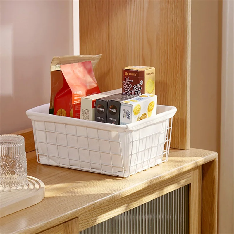 Desktop Hollow Storage Basket Iron Sundries Organizer for Home / Office / School (No Canvas Liner) - Black